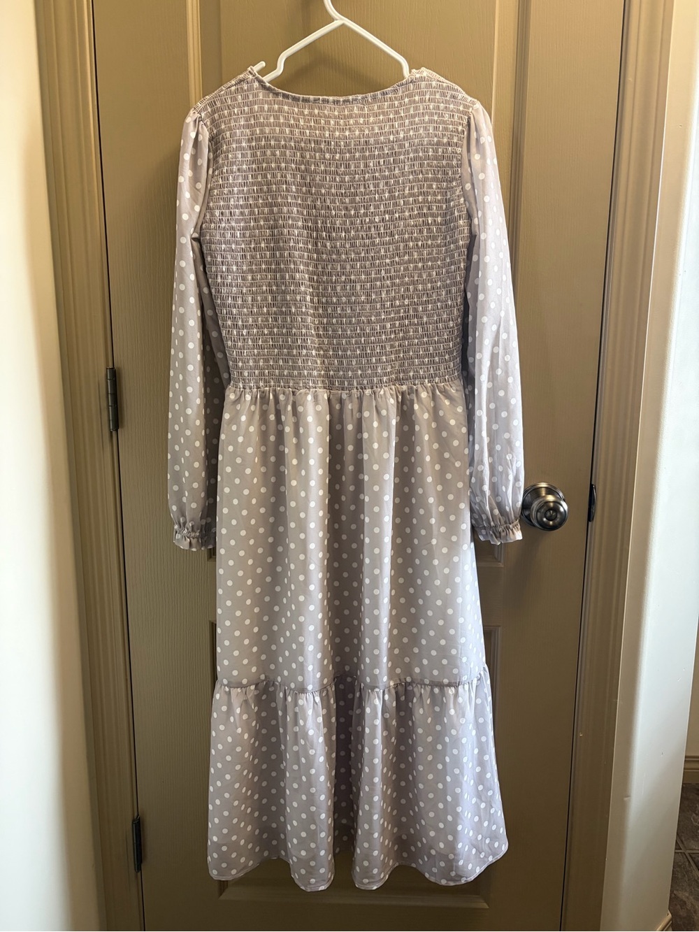 Jilly Box- Long Sleeve Swiss Dot Tiered Dress - Light Gray - Picture 2 of 3